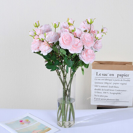 Liang Sheng, artificial peony, fake flowers, home living room decoration, dried flowers, table decoration, rose bouquet, wedding vase, flower arrangement, ceramic vase, floral set, Western peonies: 5 off-white Liang Sheng, artificial peony, fake flowers, home living room decoration, dried flowers, table decoration, rose bouquet, wedding vase, flower arrangement, ceramic vase, floral set, Western peonies: 5 off-white