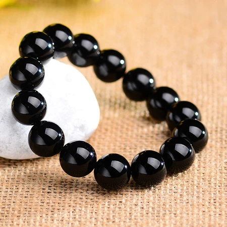 Shiyue jewelry black agate bracelet men's 14mm men's crystal agate accessories Shiyue jewelry black agate bracelet men's 14mm men's crystal agate accessories