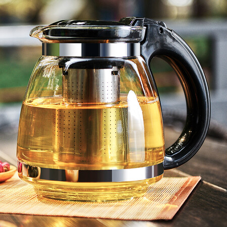 Lilac, glass teapot, heat-resistant glass, large-capacity tea bar machine, general-purpose pot, 304 stainless steel strainer tea maker, easy-to-clean tea set 1.5L Lilac, glass teapot, heat-resistant glass, large-capacity tea bar machine, general-purpose pot, 304 stainless steel strainer tea maker, easy-to-clean tea set 1.5L