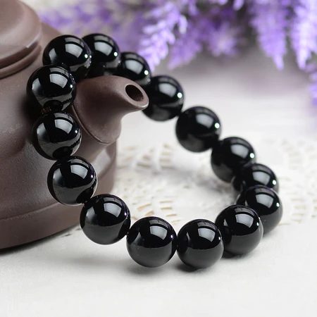 Shiyue jewelry black agate bracelet men's 14mm men's crystal agate accessories Shiyue jewelry black agate bracelet men's 14mm men's crystal agate accessories
