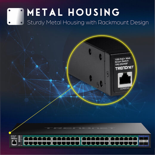 TRENDnet 52 port Gigabit PoE+ Smart Switch with 10G SFP+ ports TPE-3524SF 48-port Gigabit TRENDnet 52 port Gigabit PoE+ Smart Switch with 10G SFP+ ports TPE-3524SF 48-port Gigabit