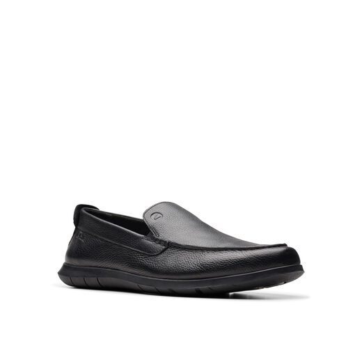 Clarks 其乐Flexway Step男鞋 一脚蹬轻便防滑通勤休闲皮鞋 黑色皮革 42 EU 宽版 Clarks 其乐Flexway Step男鞋 一脚蹬轻便防滑通勤休闲皮鞋 黑色皮革 42 EU 宽版