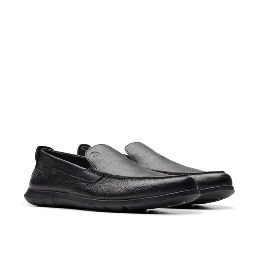 Clarks 其乐Flexway Step男鞋 一脚蹬轻便防滑通勤休闲皮鞋 黑色皮革 42 EU 宽版 Clarks 其乐Flexway Step男鞋 一脚蹬轻便防滑通勤休闲皮鞋 黑色皮革 42 EU 宽版