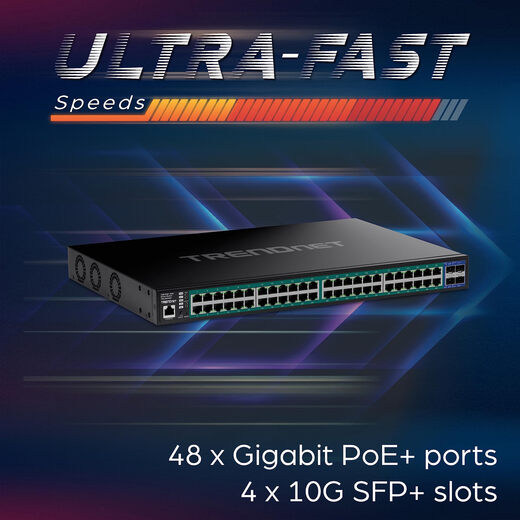 TRENDnet 52 port Gigabit PoE+ Smart Switch with 10G SFP+ ports TPE-3524SF 48-port Gigabit TRENDnet 52 port Gigabit PoE+ Smart Switch with 10G SFP+ ports TPE-3524SF 48-port Gigabit