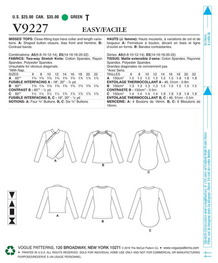 Vogue Patterns V9227 多色 Vogue Patterns V9227 多色