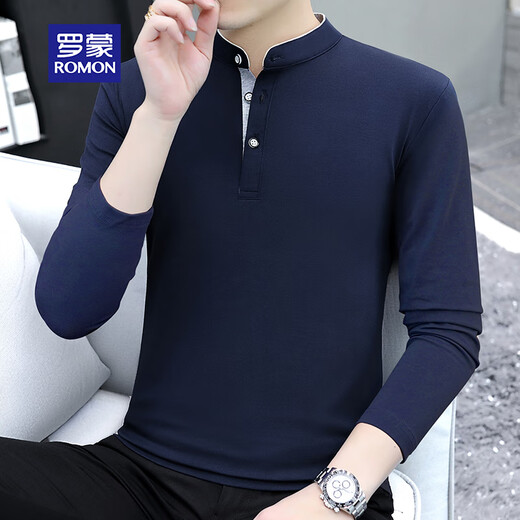 ROMON men's long-sleeved T-shirt autumn and winter trendy versatile simple high-end inner solid color stand-up collar pure cotton T-shirt blue 2XL 
ROMON men's long-sleeved T-shirt autumn and winter trendy versatile simple high-end inner solid color stand-up collar pure cotton T-shirt blue 2XL
