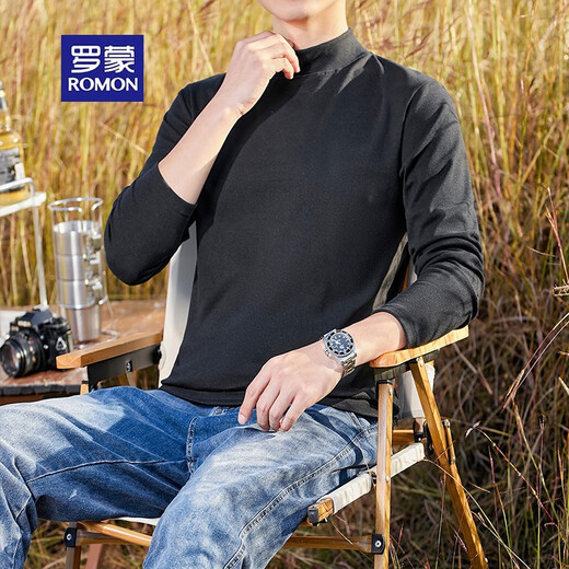 ROMON casual long-sleeved T-shirt men's German velvet half turtleneck bottoming autumn and winter warm inner solid color mid-collar top black 2XL 
ROMON casual long-sleeved T-shirt men's German velvet half turtleneck bottoming autumn and winter warm inner solid color mid-collar top black 2XL