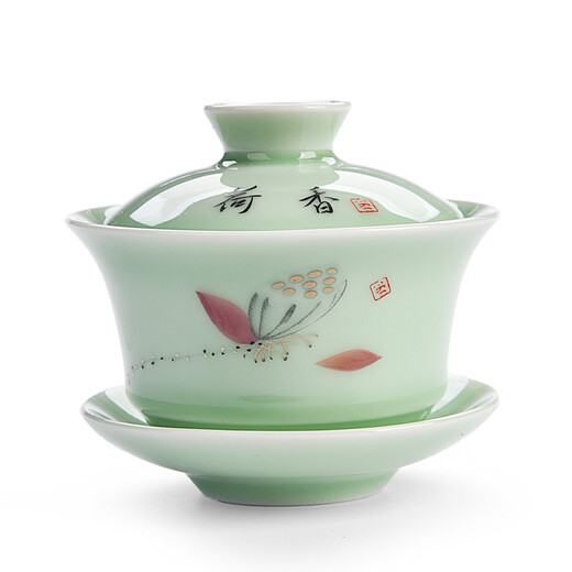 妃汐蒂 盖碗茶杯 茶碗茶具泡茶杯 陶瓷三才景德镇带盖陶瓷碗SN6625 哥窑盖碗-绿色 妃汐蒂 盖碗茶杯 茶碗茶具泡茶杯 陶瓷三才景德镇带盖陶瓷碗SN6625 哥窑盖碗-绿色