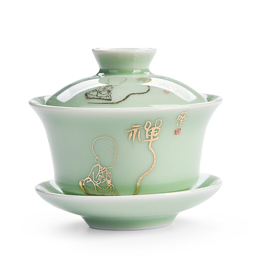 妃汐蒂 盖碗茶杯 茶碗茶具泡茶杯 陶瓷三才景德镇带盖陶瓷碗SN6625 哥窑盖碗-绿色 妃汐蒂 盖碗茶杯 茶碗茶具泡茶杯 陶瓷三才景德镇带盖陶瓷碗SN6625 哥窑盖碗-绿色
