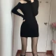 MINCHAOGELUN spring and autumn sexy babes bag hip skirt long-sleeved black knitted bottoming dress women's black S MINCHAOGELUN spring and autumn sexy babes bag hip skirt long-sleeved black knitted bottoming dress women's black S