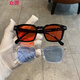 Changyin net red same paragraph square small frame sunglasses Harajuku retro ocean film color glasses fashion personality photo decoration glasses lcy black frame blue film Changyin net red same paragraph square small frame sunglasses Harajuku retro ocean film color glasses fashion personality photo decoration glasses lcy black frame blue film