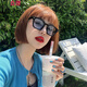 Changyin net red same paragraph square small frame sunglasses Harajuku retro ocean film color glasses fashion personality photo decoration glasses lcy black frame blue film Changyin net red same paragraph square small frame sunglasses Harajuku retro ocean film color glasses fashion personality photo decoration glasses lcy black frame blue film