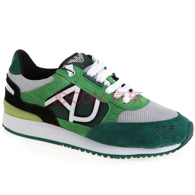 armani jeans 阿玛尼 男式绿色真皮配灰色织物ajlogo运动鞋 t6512 s16