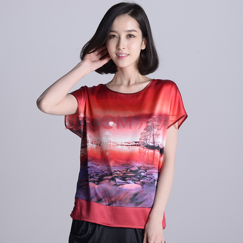2014夏装新款+高贵优雅<em>女士印花</em>真丝<em>上衣</em>