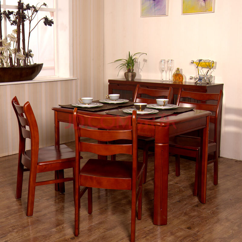 华日家居 外餐厅套系列家具 一桌四椅全实木餐厅桌椅组合套装 餐桌 4