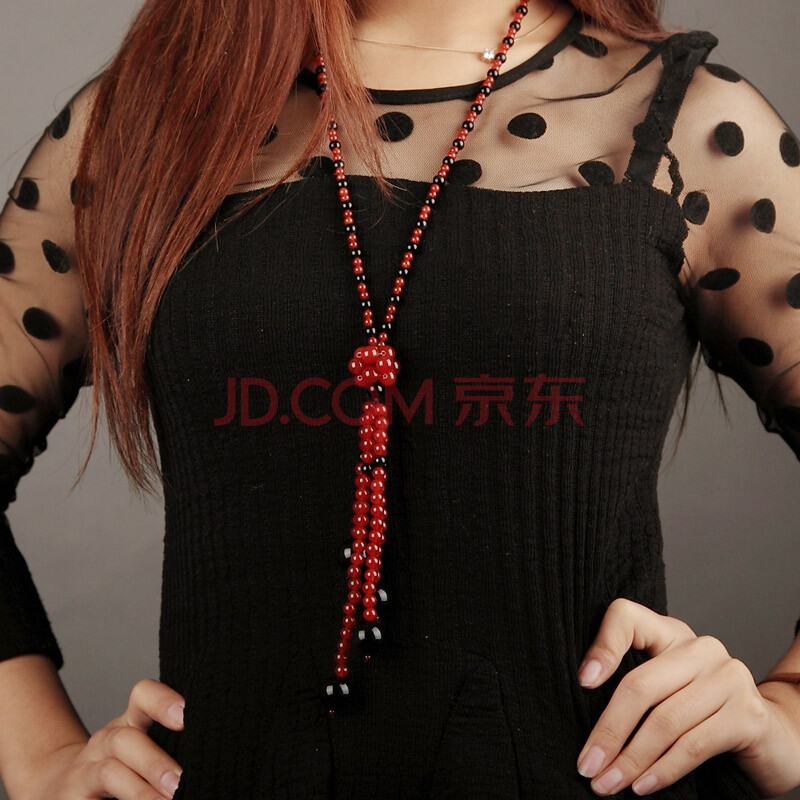 红锦添 天然红<em>玛瑙毛衣链</em> 水晶长款项链 韩国女