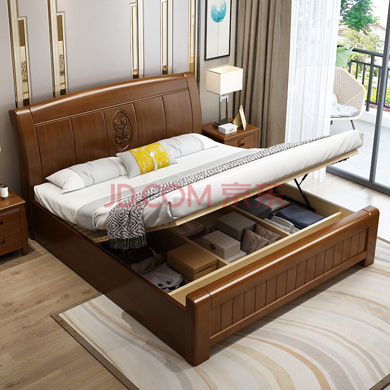 李府家缘 实木床 双人床1.8米 1.5米新中式简约卧室床