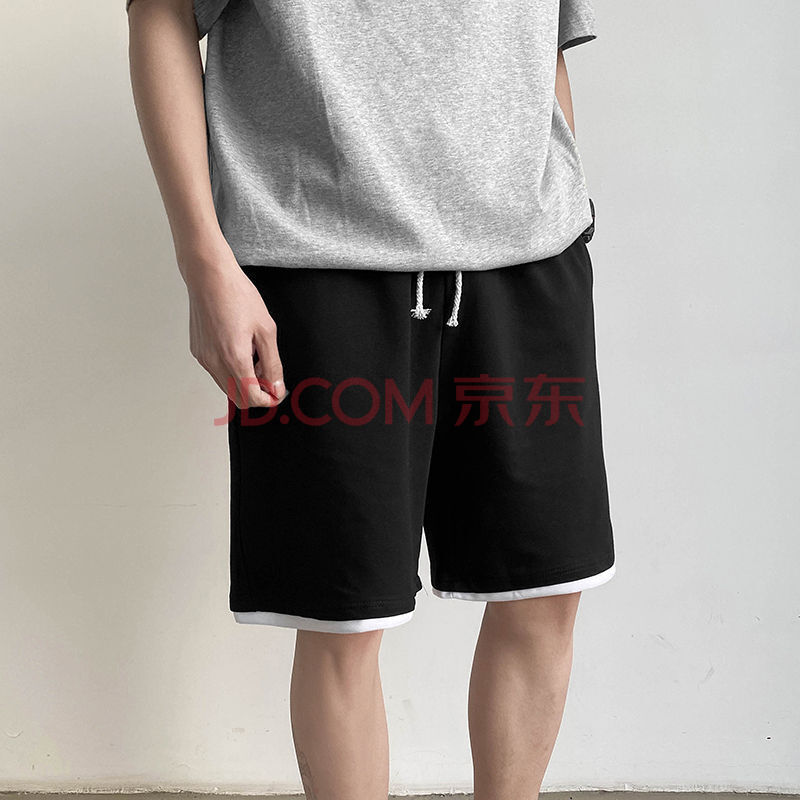 男士宽松五分裤夏季薄款外穿裤衩针织休闲5分篮球裤短裤休闲裤 黑色
