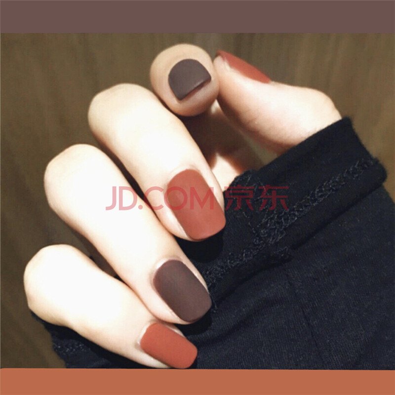 款可反复拆卸穿戴式美甲成品可拆带甲片防水全贴 咖啡色 橘咖磨砂跳色