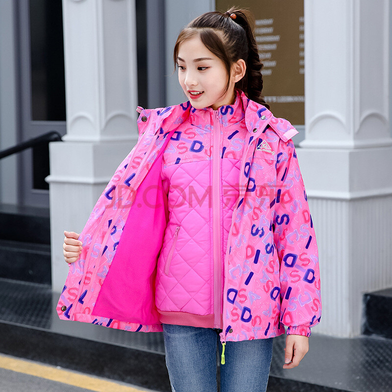 小女孩加厚冲锋衣儿童户外可拆卸三合一外套女童秋冬装外套新款韩版3