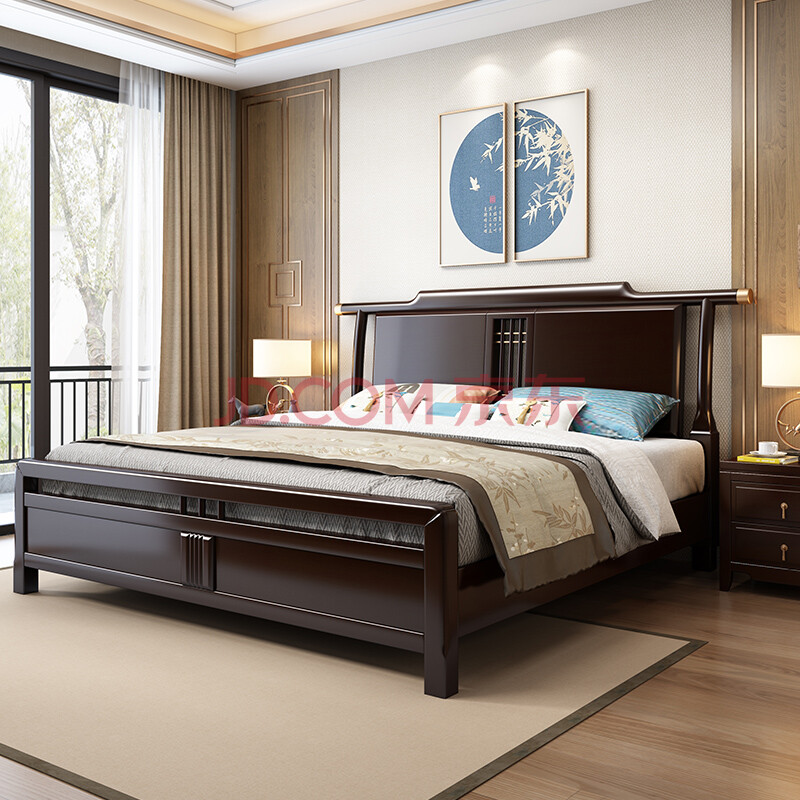 新中式床实木1.8米主卧品质轻奢双人大床婚床1.5m简约