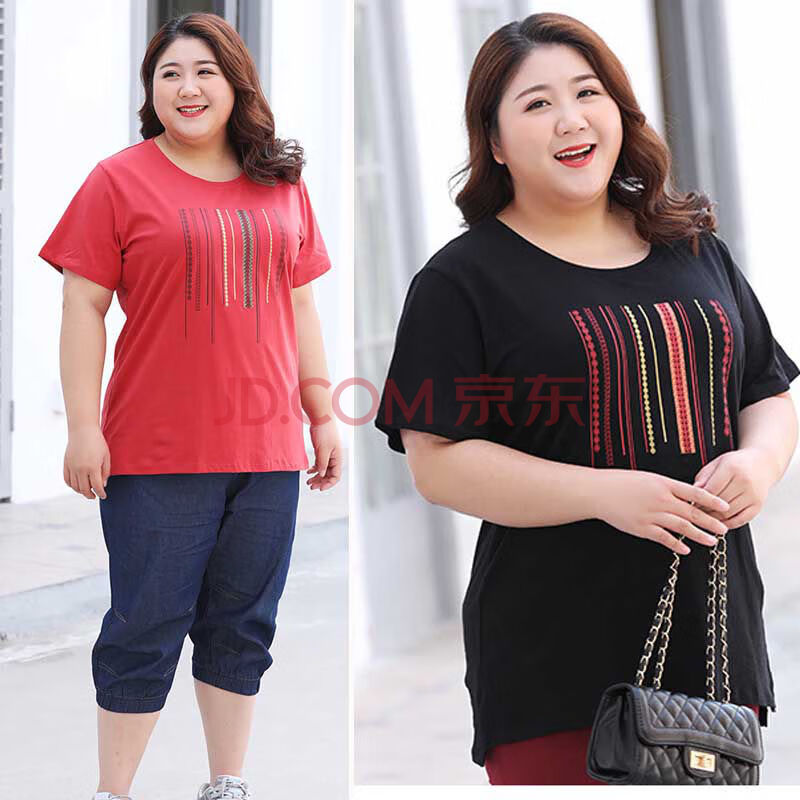 【春季新品】胖妹妹夏天穿的加肥加大码女装胖子衣服短袖t恤女200斤