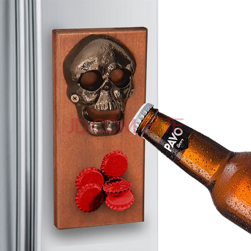 骷髅头墙壁挂式木座啤酒开瓶器复古启瓶器酒吧起子骷颅磁铁冰箱贴