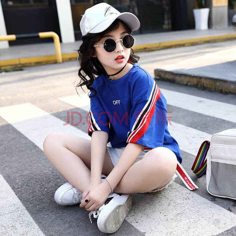 新款时尚韩版中大童蝙蝠袖t恤短裤时髦运动两件套3-15岁小女孩小衣服