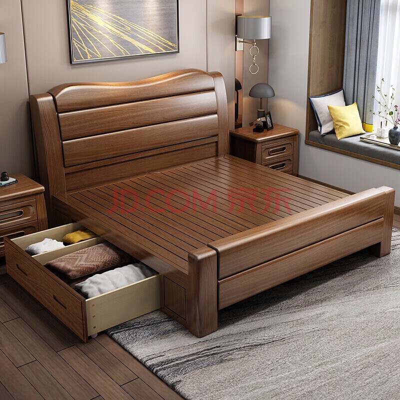 8米1.5米大床实木双人床高箱储物床现代中式卧室家具简约婚床 1.
