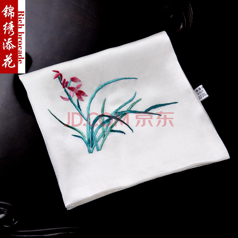 桑蚕丝小方巾女手工绣花真丝刺绣丝绸手帕双层绣花中国风手绢礼品 白