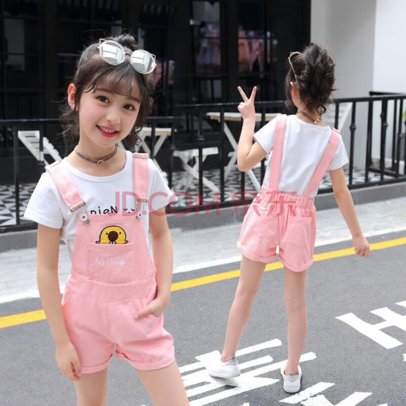 同款女童背带裤套装夏装2020新款小女孩儿童热裤中大童吊带短裤3-13岁