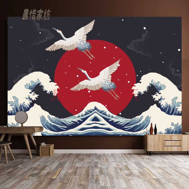 浮世绘挂布神奈川冲浪挂毯ins背景布纹身工作室墙布壁毯桌布 红日海浪