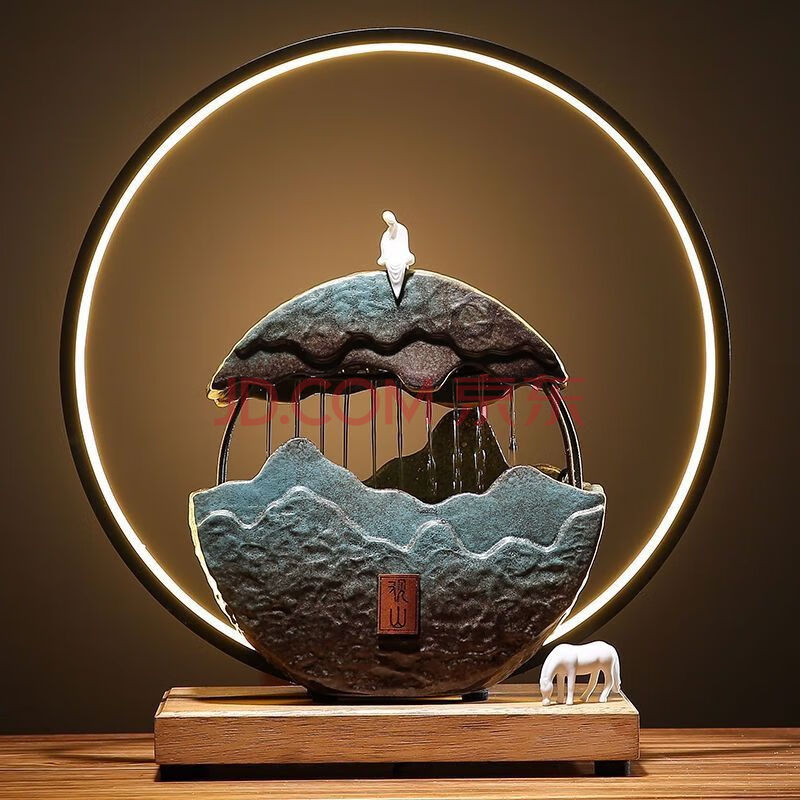 新中式创意流水摆件鱼缸假山陶瓷喷泉小型家用客厅禅意摆件装饰品