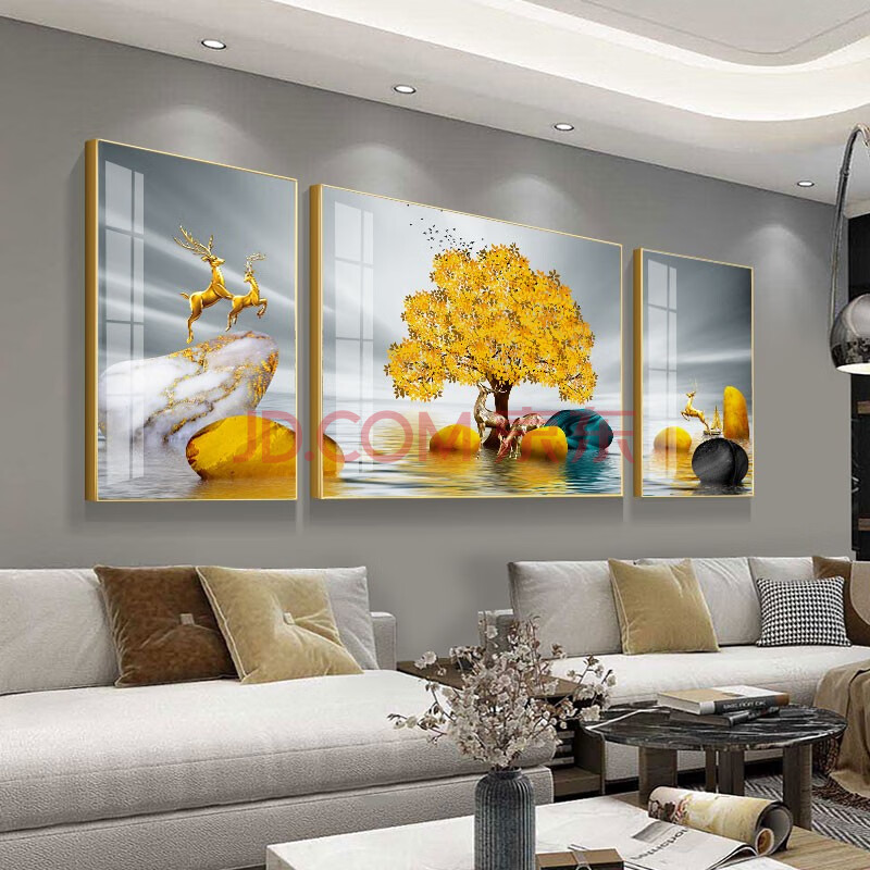 领艺(lingyi)客厅装饰画沙发后面的背景墙挂画现代简约冰晶玻璃画壁画
