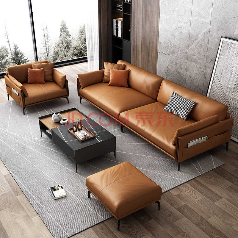 逸乐居 意式极简轻奢真皮沙发头层牛皮组合皮沙发简约现代客厅三人位