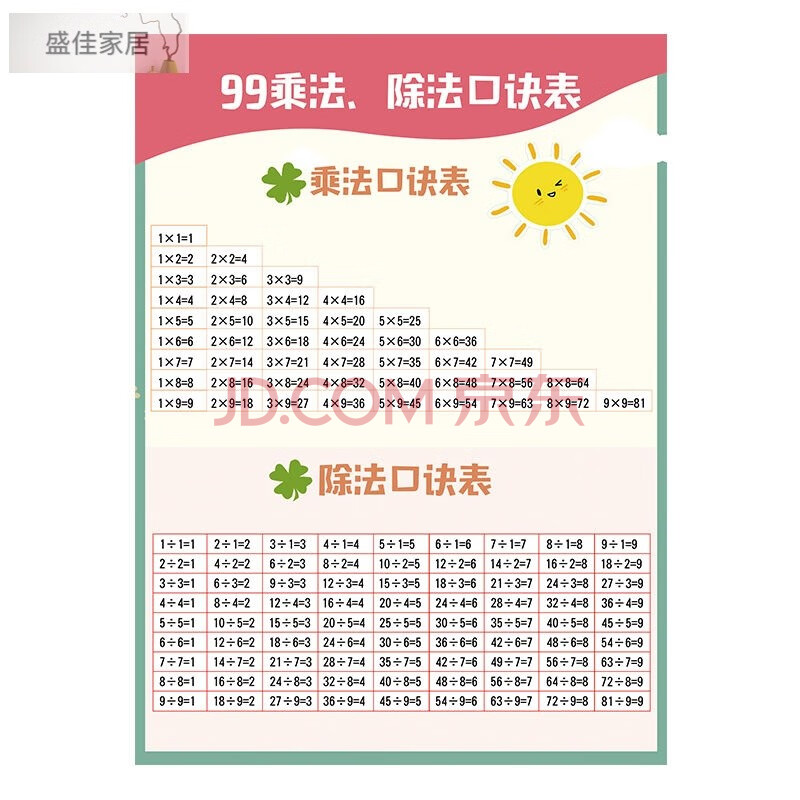 乘法口诀表卡片一二年级小学生九九乘法除法口诀表学习卡片全套 特大