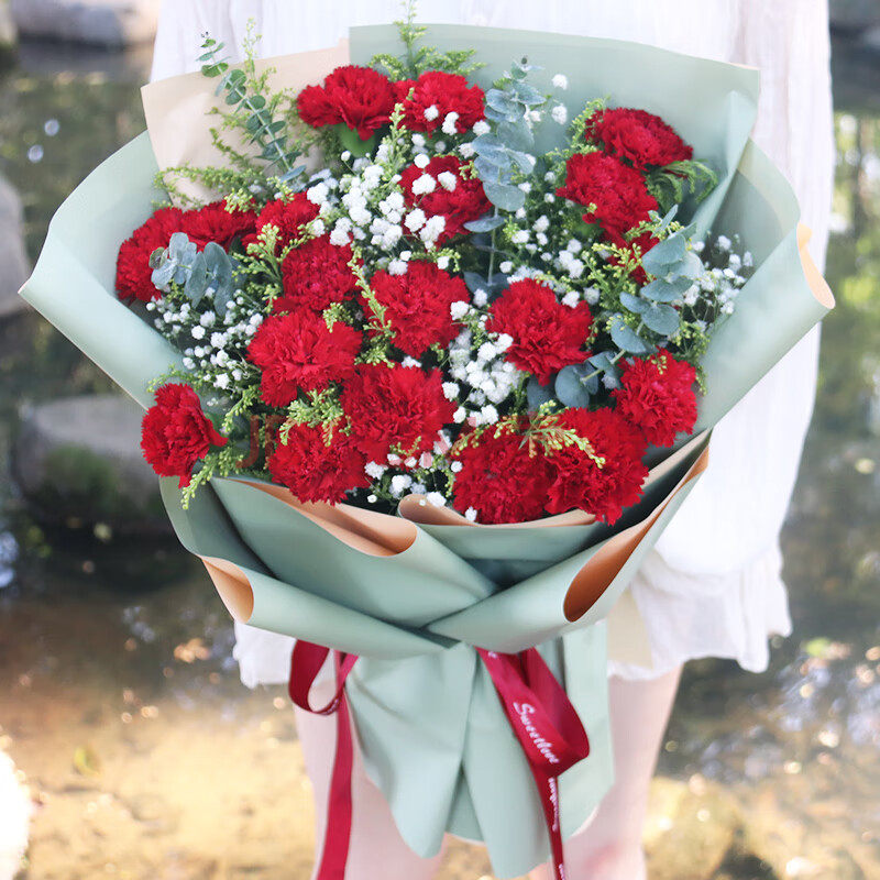 七夕情人节康乃馨百合花束速递深圳广州北京郑州西安重庆同城生日花店
