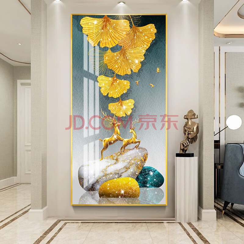 天百福 玄关装饰画晶瓷镶钻新中式北欧风格壁画客厅走廊过道单幅挂画