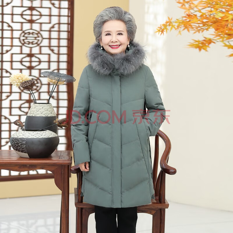 雅鹿奶奶冬装60岁70老年人羽绒服女保暖大衣老太太外套老人衣服中长款