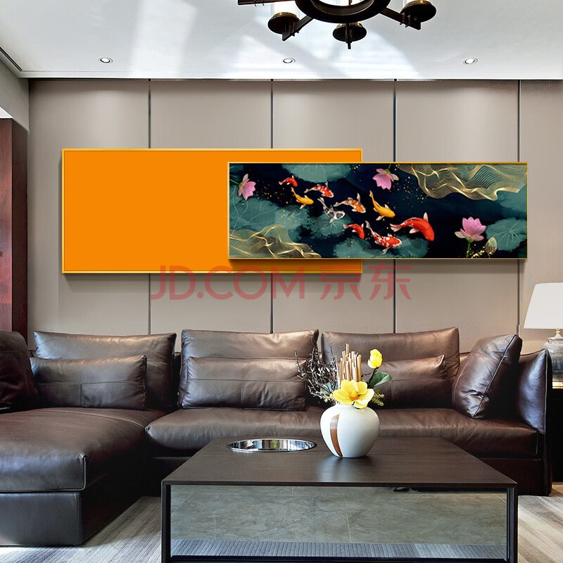 欧雅乐装饰画九鱼图客厅挂画沙发背景墙画风水大气壁画创意组合双层