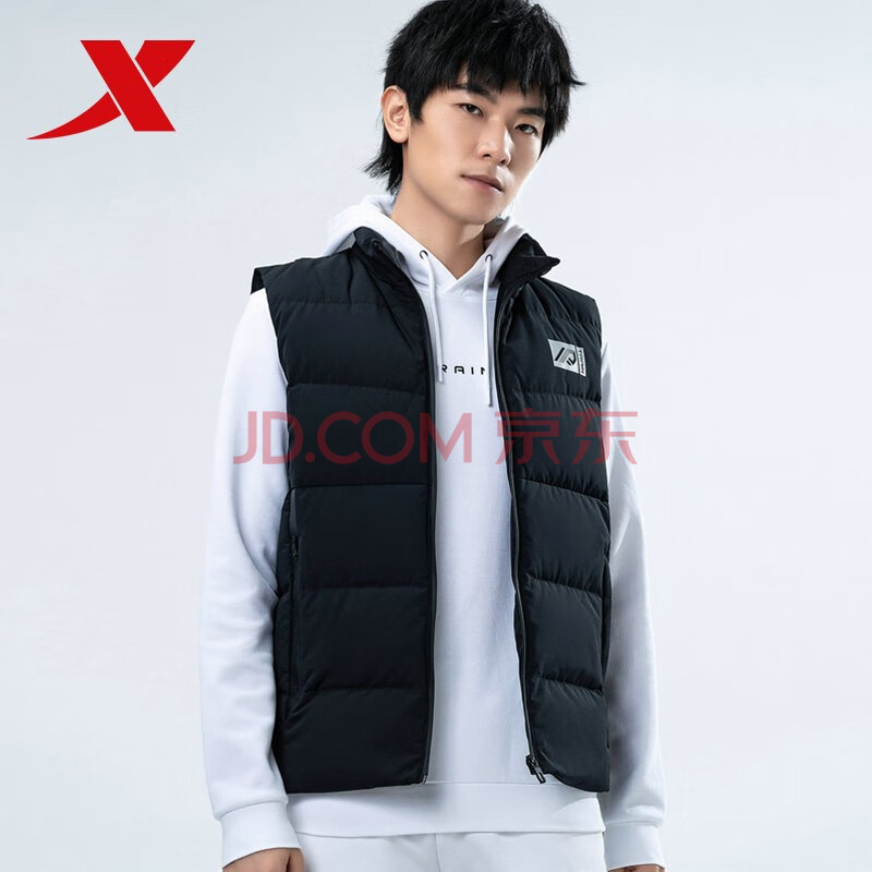 特步羽绒马甲男2020冬季新款休闲保暖坎肩立领运动羽绒背心外套