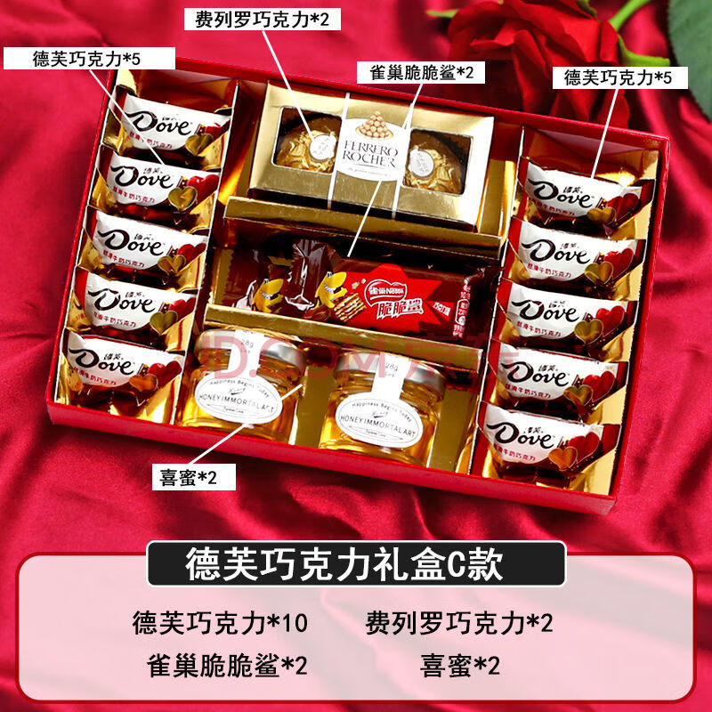 盒中国风创意伴手礼喜糖礼盒装婚礼套装盒子成品含糖 德芙巧克力c款
