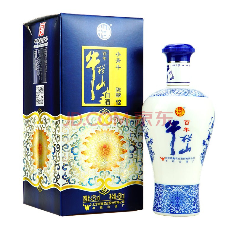 百年牛栏山白酒 小青牛陈酿12蓝盒 42度浓香型白酒 450ml 单瓶装