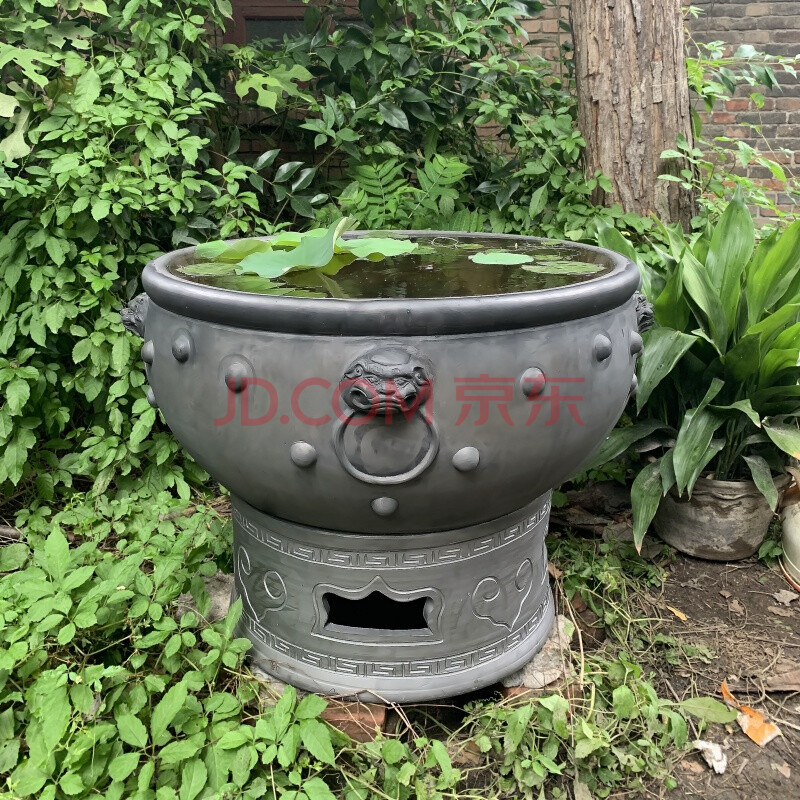 鱼缸客厅落地老北京鱼盆古法养鱼泥盆陶盆荷花缸睡莲盆大号鱼缸 虎头