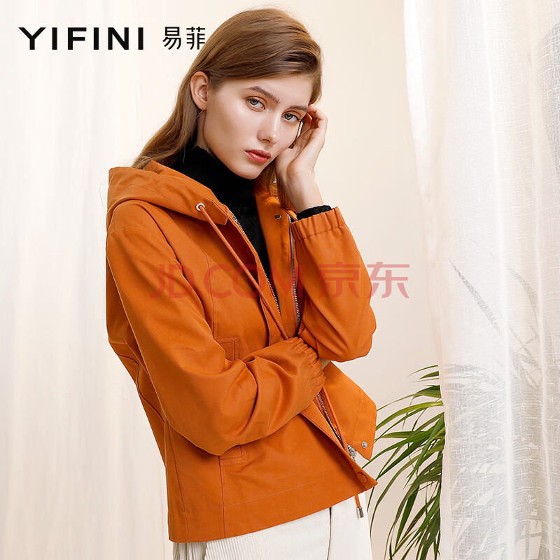 yifini/易菲21春秋新款宽松短款连帽夹克衫短外套女2007t901 橙色 0l