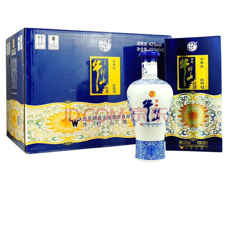 百年牛栏山白酒 42度小青牛陈酿12 浓香型固态法 450ml*6瓶 【整箱内