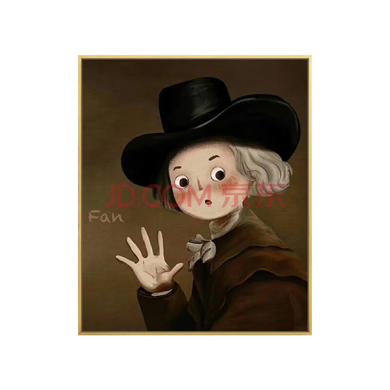 玖福世界名画卡通版儿童房挂画戴珍珠耳环的少女卧室壁画ins装饰画 i