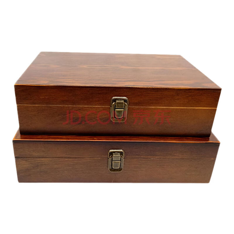 木制木盒子长方形a4纸证书桌面收纳盒带锁复古翻盖木质包装储物盒 特