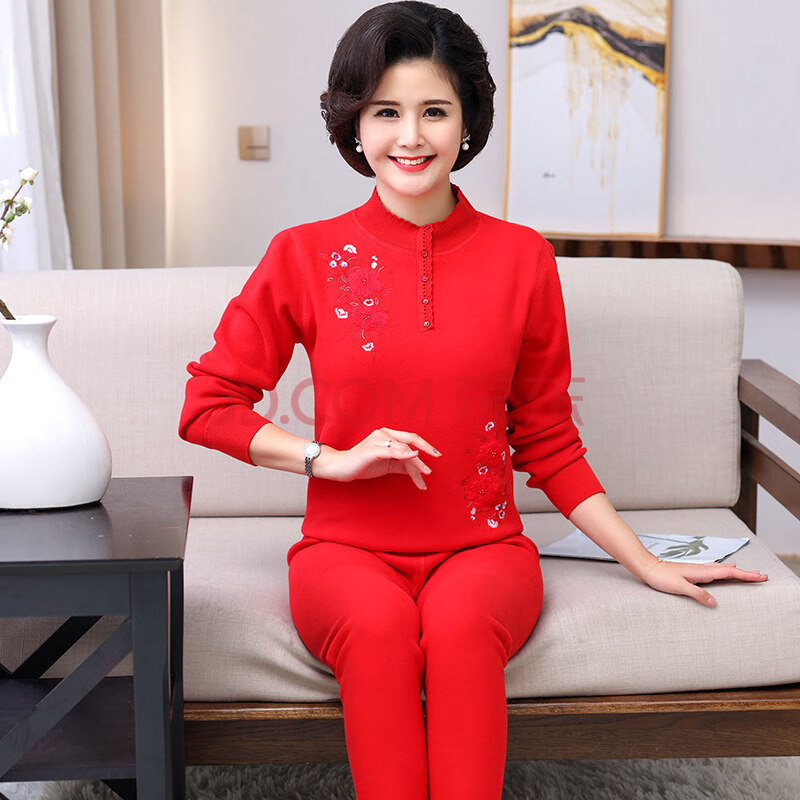 暖暖衣 高档特价老年人保暖妈妈高领老人保暖衣套装加绒加厚中老年秋