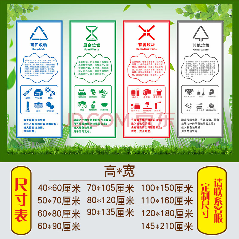 新版国标垃圾分类宣传海报挂图生活垃圾投放指南常见列举表墙贴纸 098